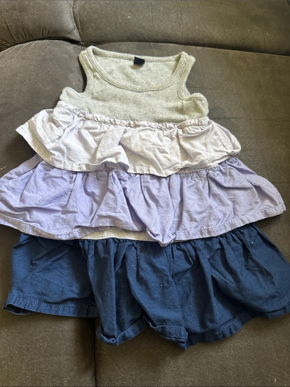 GAP Tiered Ruffle Tank Dress in Cream, Lilac & Navy